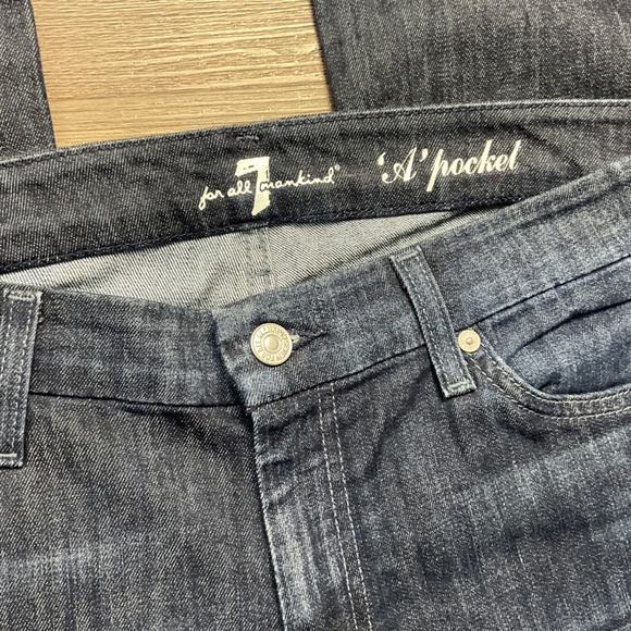 Y2K 7 For All Mankind A Pocket Crystal Studded Flare Jeans Womens 31 Dark Blue - Picture 6 of 11